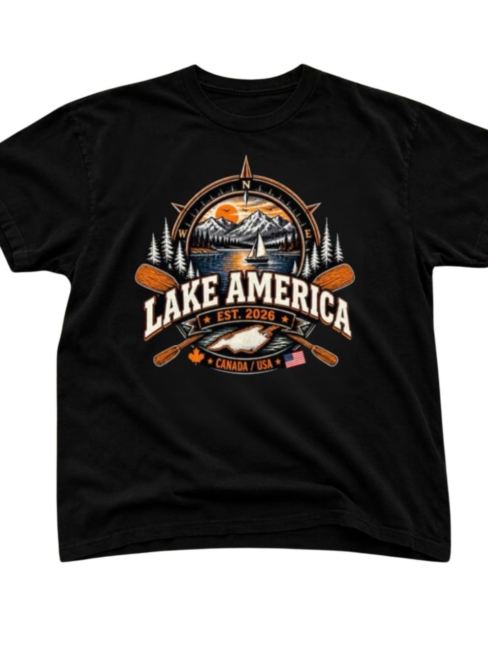 Black Lake America Graphic Tee with Orange & White Accents